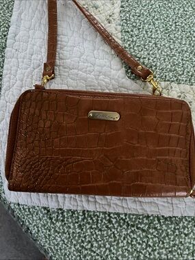 Buxton Cognac Croc-Embossed Wristlet Clutch